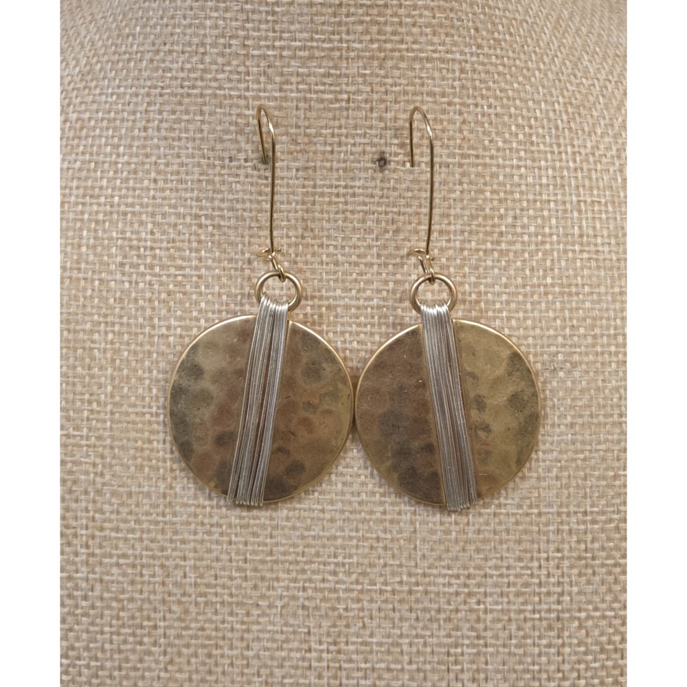 Robert Lee Morris Soho Brushed Gold Tone Silver Wire Wrapped Dangle Earrings